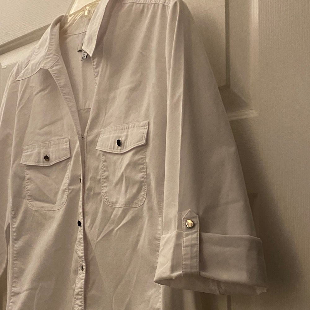 Soft White Collared Button-Up Blouse - image 8